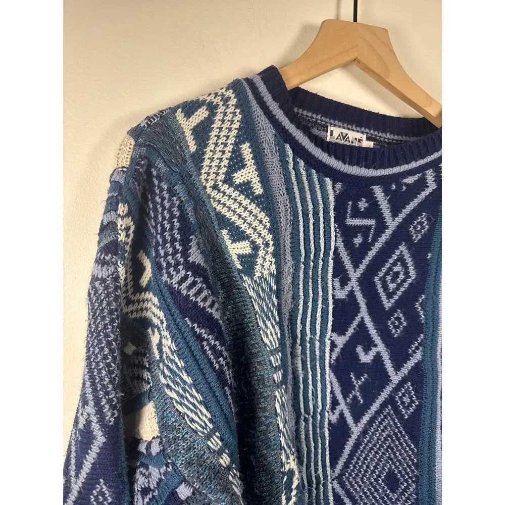 Lavane New York Vintage Coogi Style Textured Pattern Knit Crewneck Sweater - Picture 5 of 8